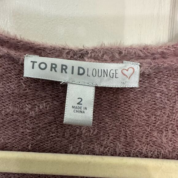 Torrid Lounge Cardigan Womens Size 2X Dusty Rose Feather Yarn Lounge Pockets - Picture 3 of 8